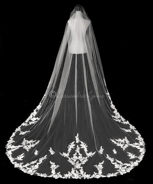 Royal Wedding Veil with Flower Lace - Cassandra Lynne