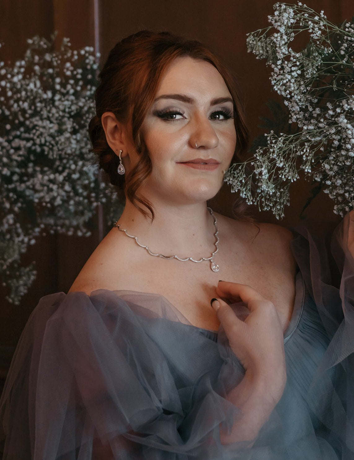 Scalloped CZ Wedding Necklace and Earrings - Necklace Set - Cassandra Lynne
