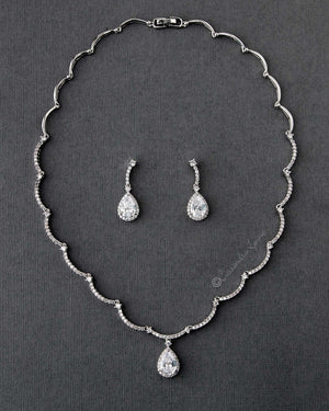Scalloped CZ Wedding Necklace and Earrings - Cassandra Lynne
