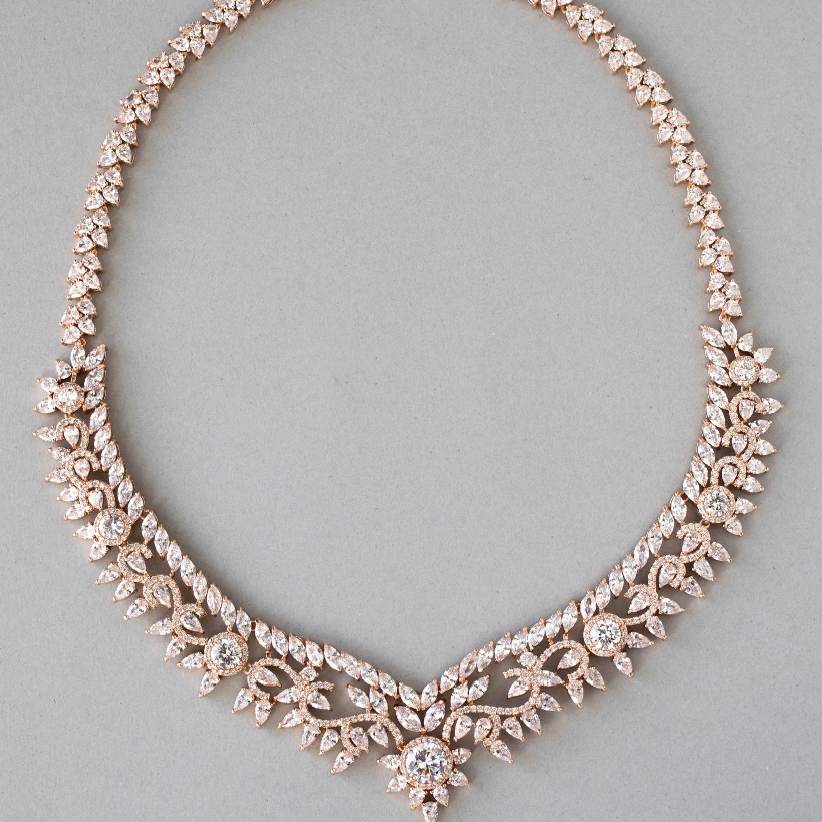 Scrolling Floral Cubic Zirconia Necklace Set - Necklace Set - Cassandra Lynne