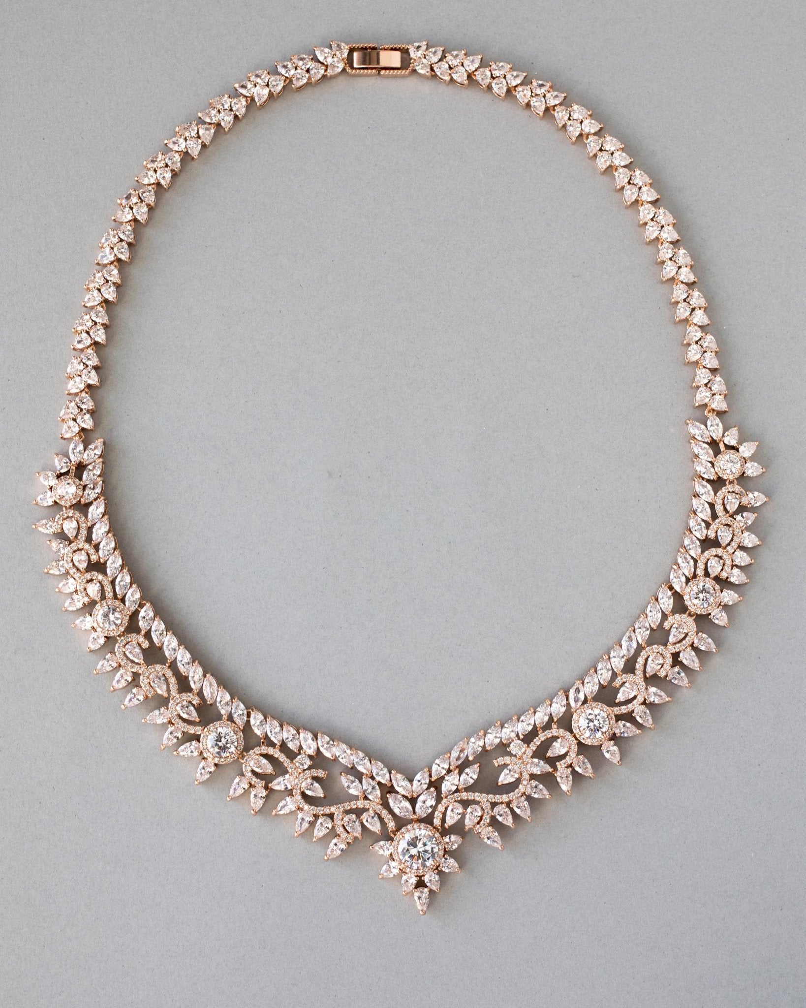 Scrolling Floral Cubic Zirconia Necklace Set - Necklace Set - Cassandra Lynne