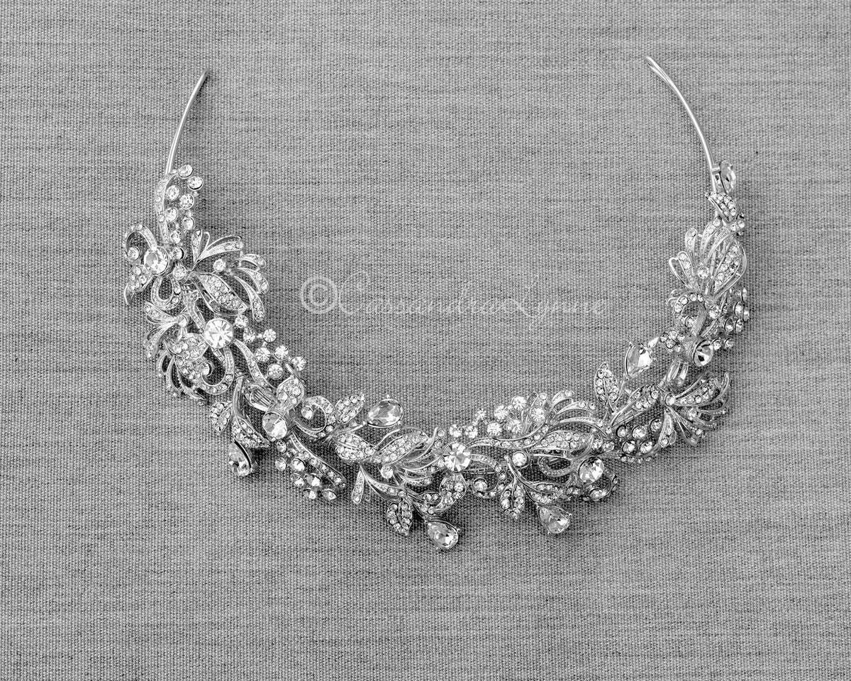 Scrolling Silver Crystal Bridal Headpiece - Headband - Cassandra Lynne