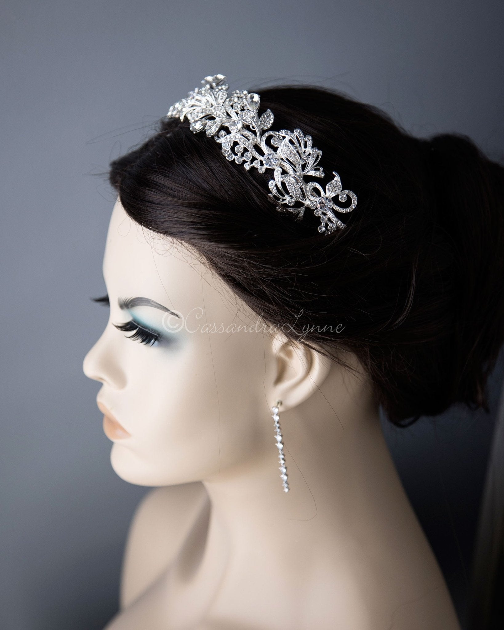 Scrolling Silver Crystal Bridal Headpiece - Headband - Cassandra Lynne