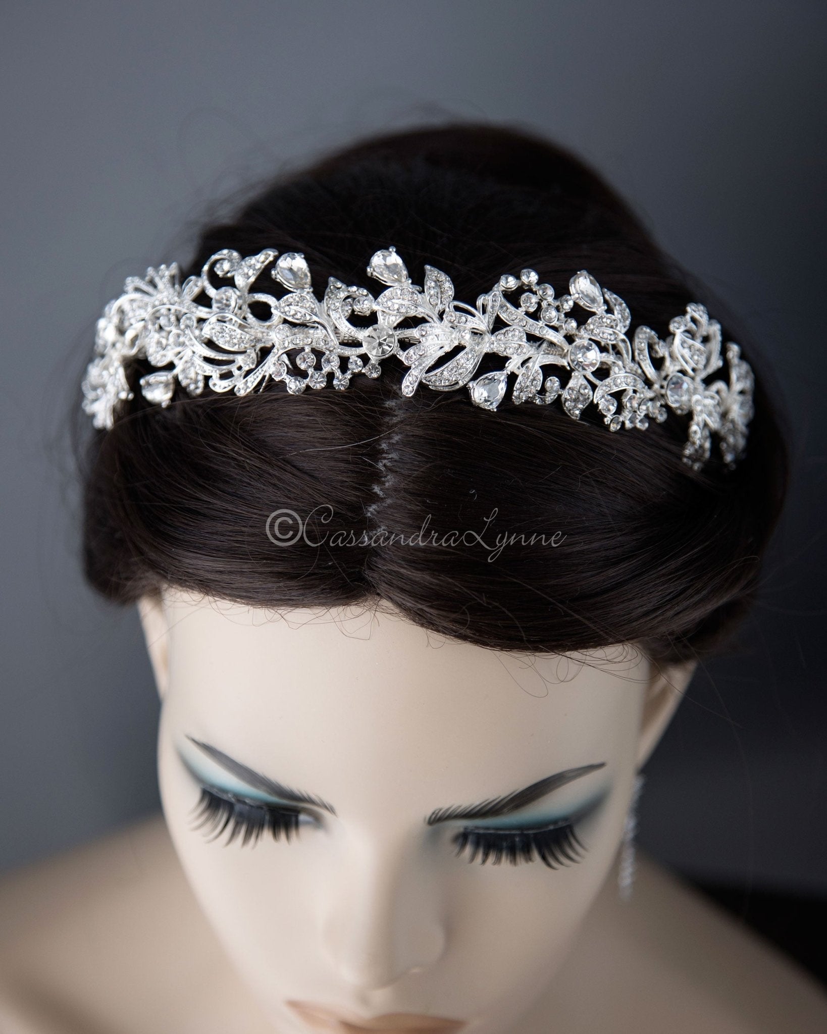 Scrolling Silver Crystal Bridal Headpiece - Headband - Cassandra Lynne