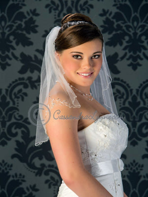 Short Ivory Bridal Veil with Crystal Beaded Flowers and Beads - Cassandra Lynne
