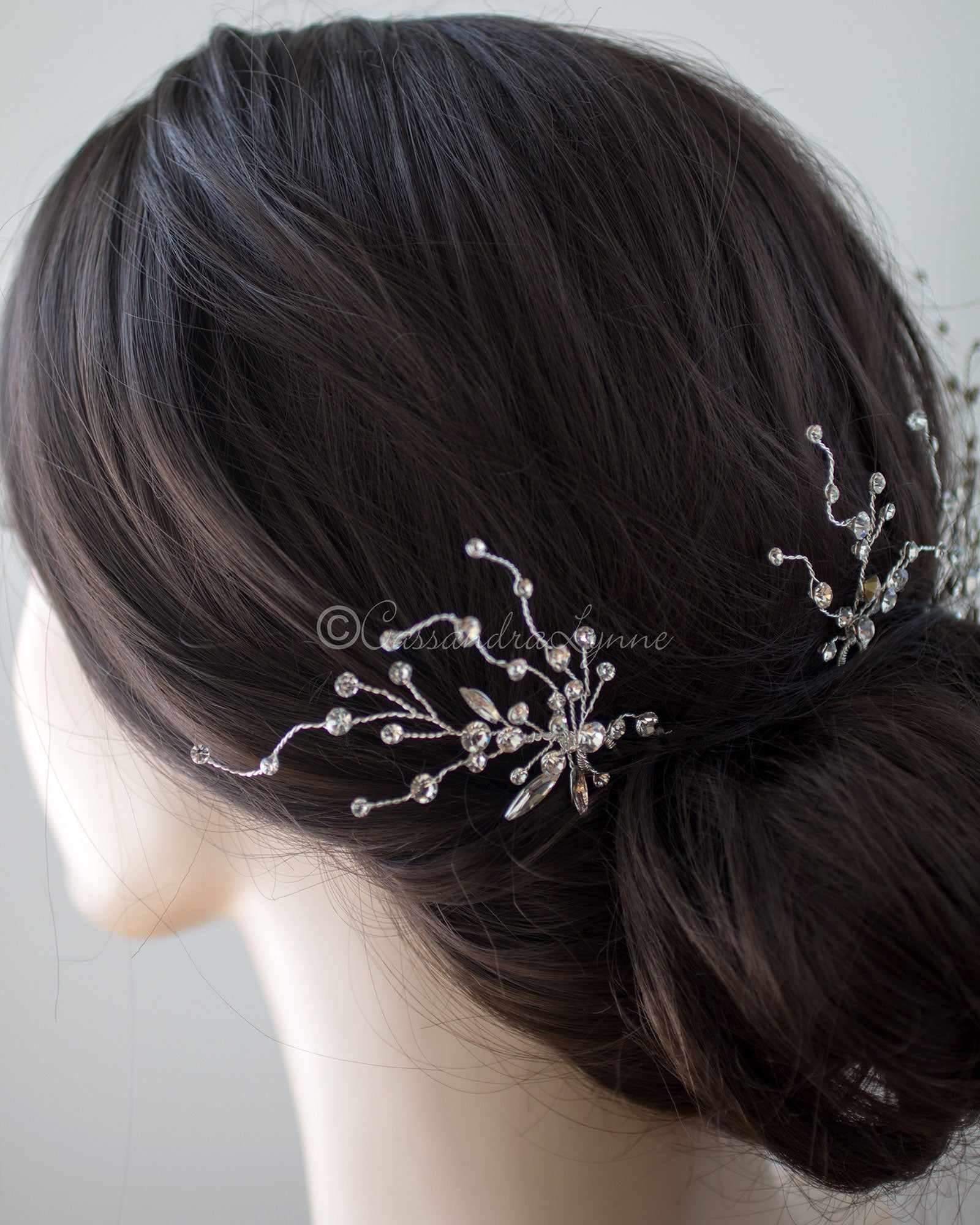 Crystal Hair Pin Set with Elongated Marquise Stones