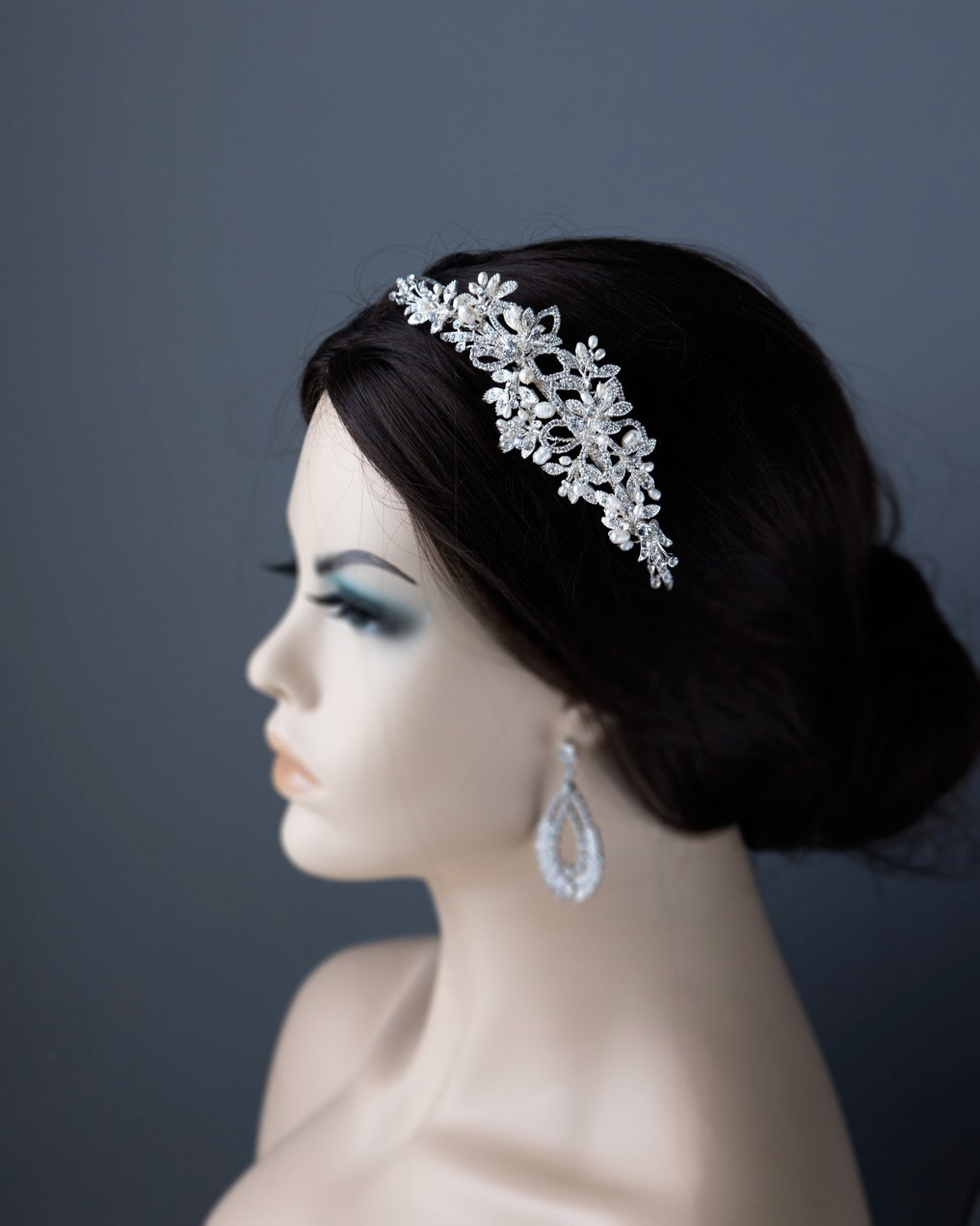 Silver Side Accent Headband with Freshwater Pearls - Cassandra Lynne