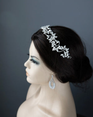 Silver Wedding Headpiece with Crystal Leaves - Cassandra Lynne