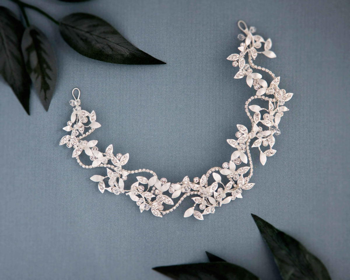 Silver Wedding Headpiece with Crystal Leaves - Cassandra Lynne