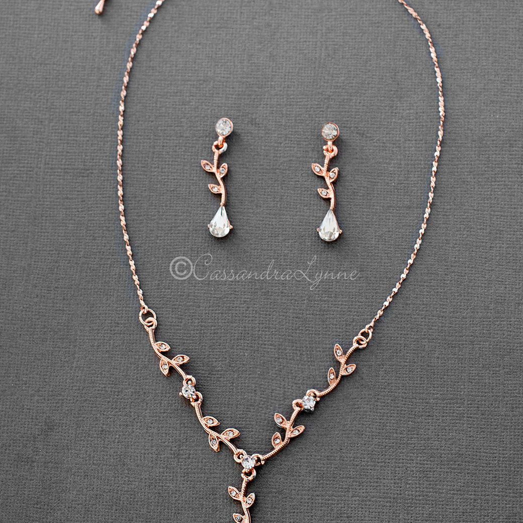 Simple Crystal Vine Necklace Set - Necklace Set - Cassandra Lynne