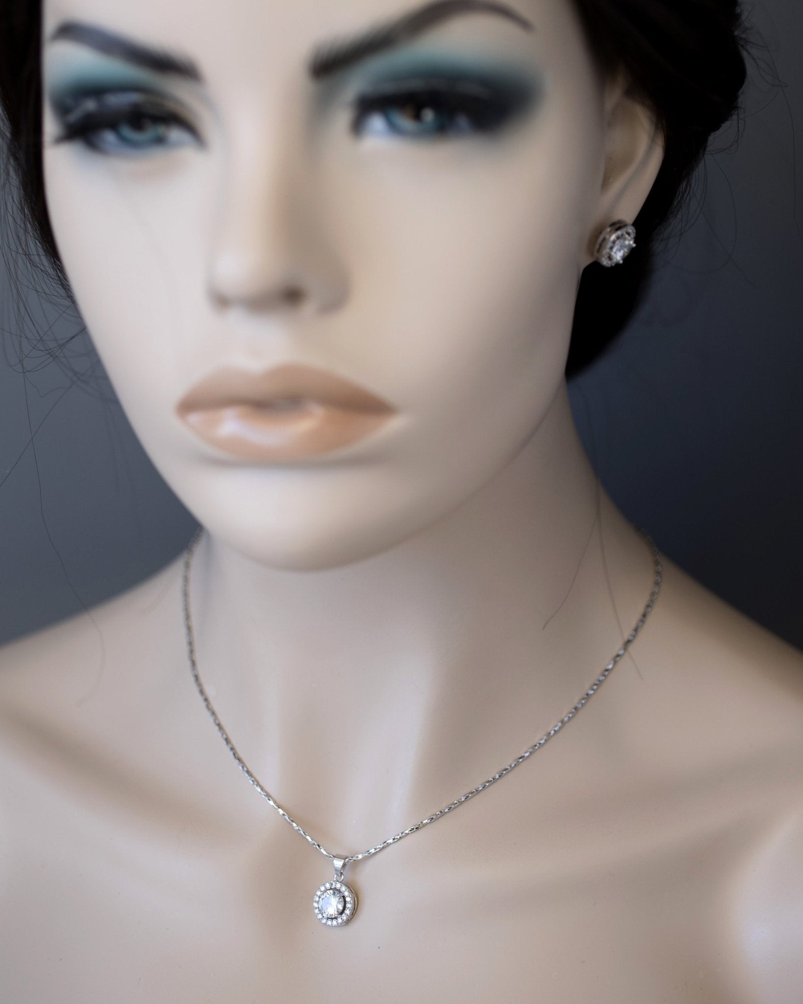 Simple CZ Halo Necklace and Earrings Set - Necklace Set - Cassandra Lynne
