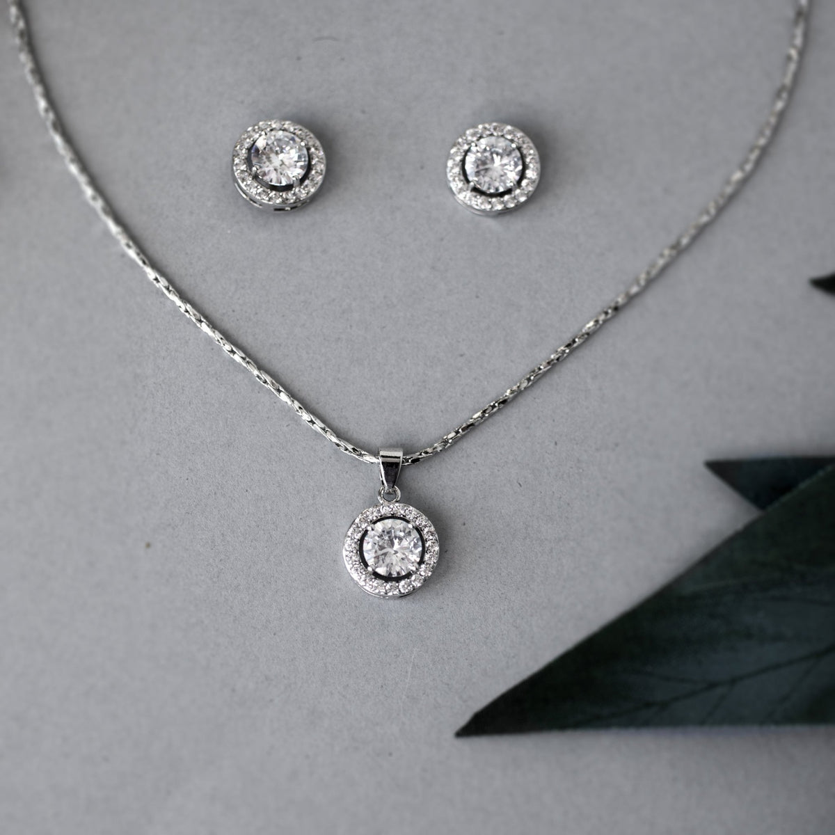 Simple CZ Halo Necklace and Earrings Set - Necklace Set - Cassandra Lynne