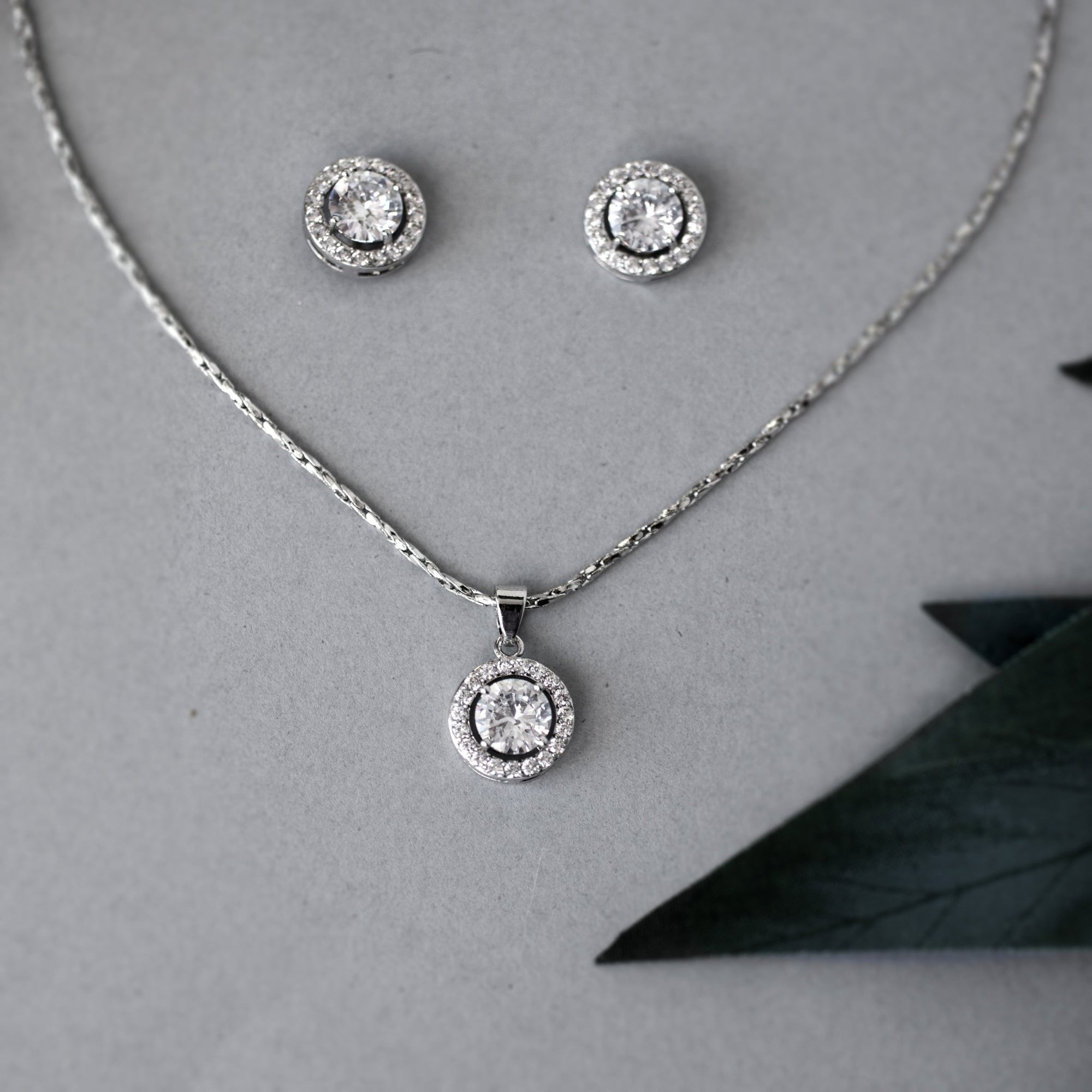 Simple CZ Halo Necklace and Earrings Set - Necklace Set - Cassandra Lynne