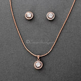 Simple CZ Halo Necklace and Earrings Set - Necklace Set - Cassandra Lynne