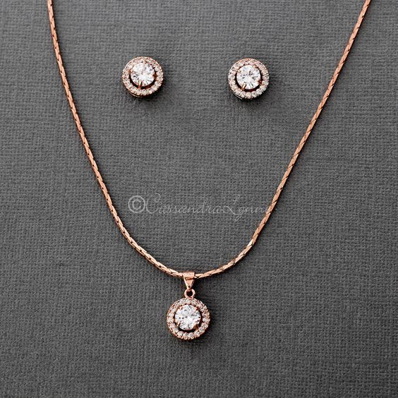 Simple CZ Halo Necklace and Earrings Set - Necklace Set - Cassandra Lynne