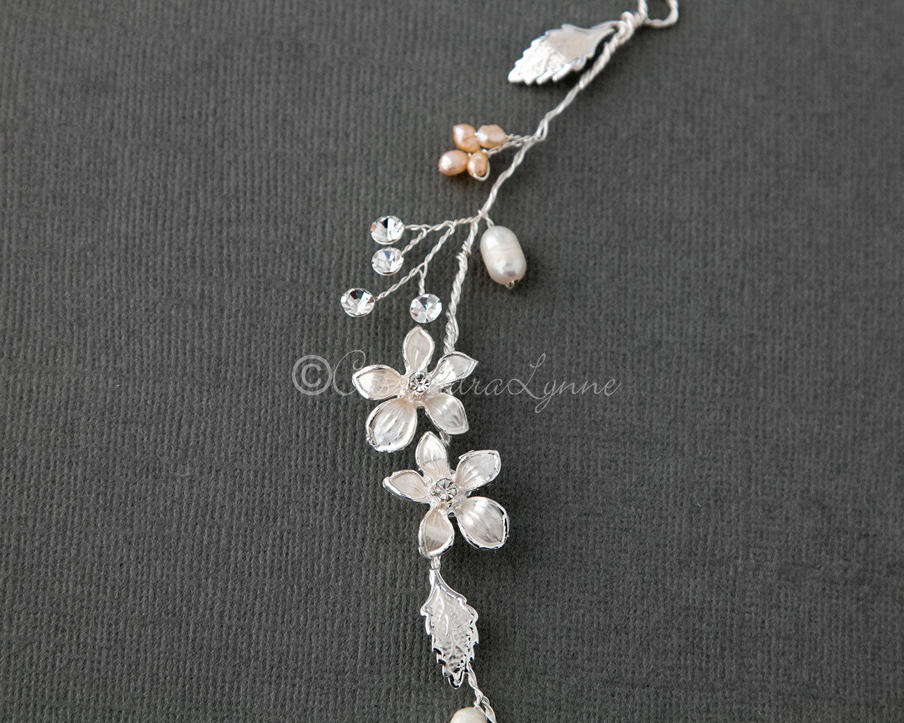 Boho bridal hair vine with mother of pearl flowers - Sienna