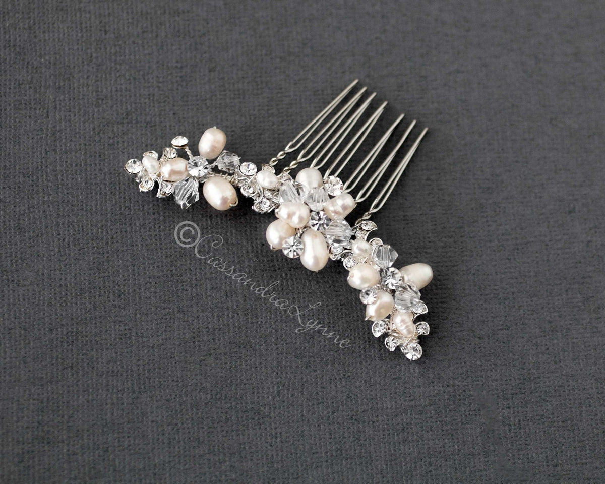Cultured Pearl Crystal Comb for the Bride - Cassandra Lynne