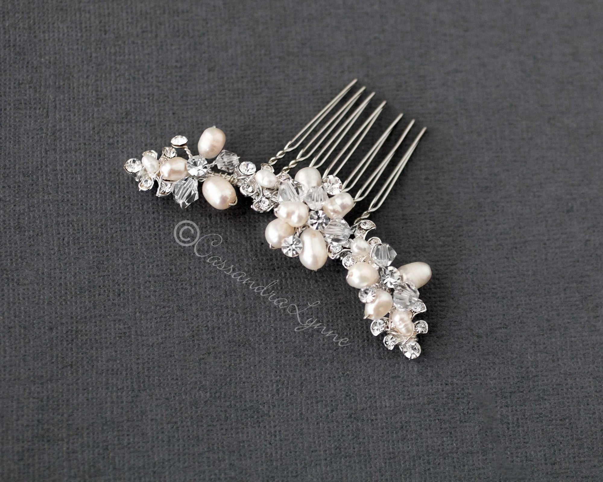 Small Cultured Pearl Crystal Comb for the Bride - Cassandra Lynne
