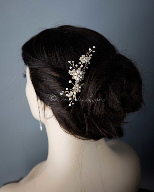 Gold Pearl Hair Comb for the Bride