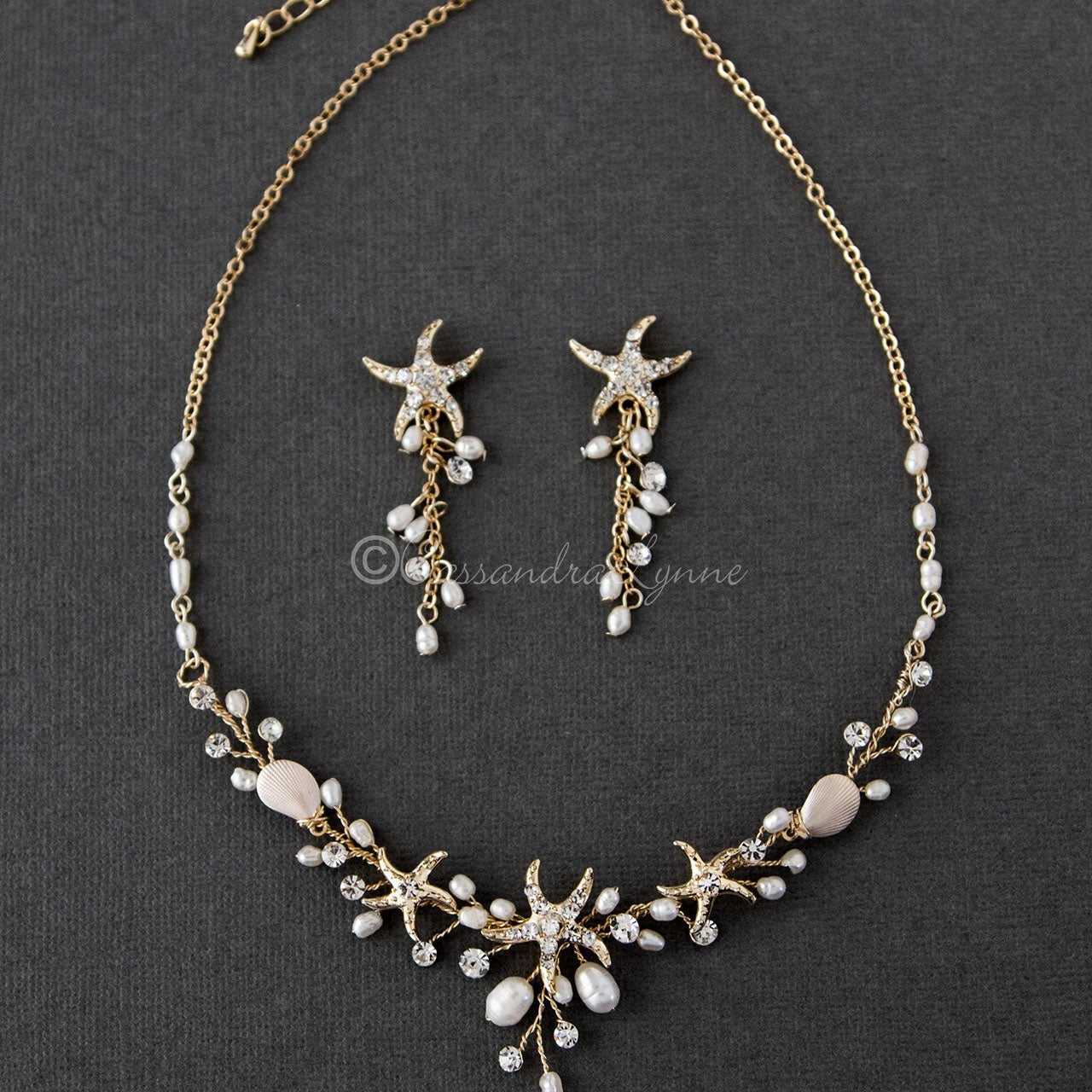 Starfish and Pearl Bridal Necklace Set - Necklace Set - Cassandra Lynne