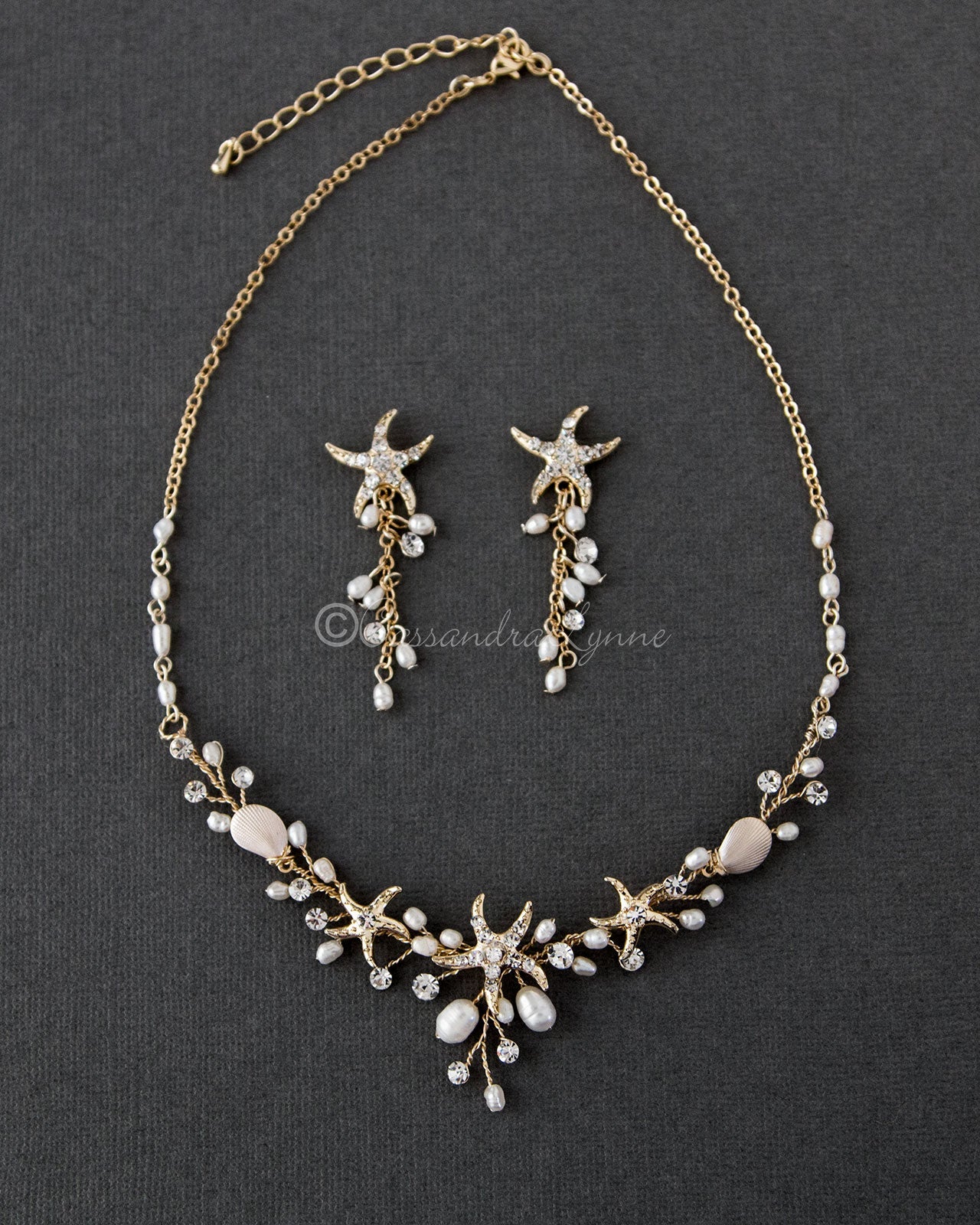 Starfish and Pearl Bridal Necklace Set - Necklace Set - Cassandra Lynne