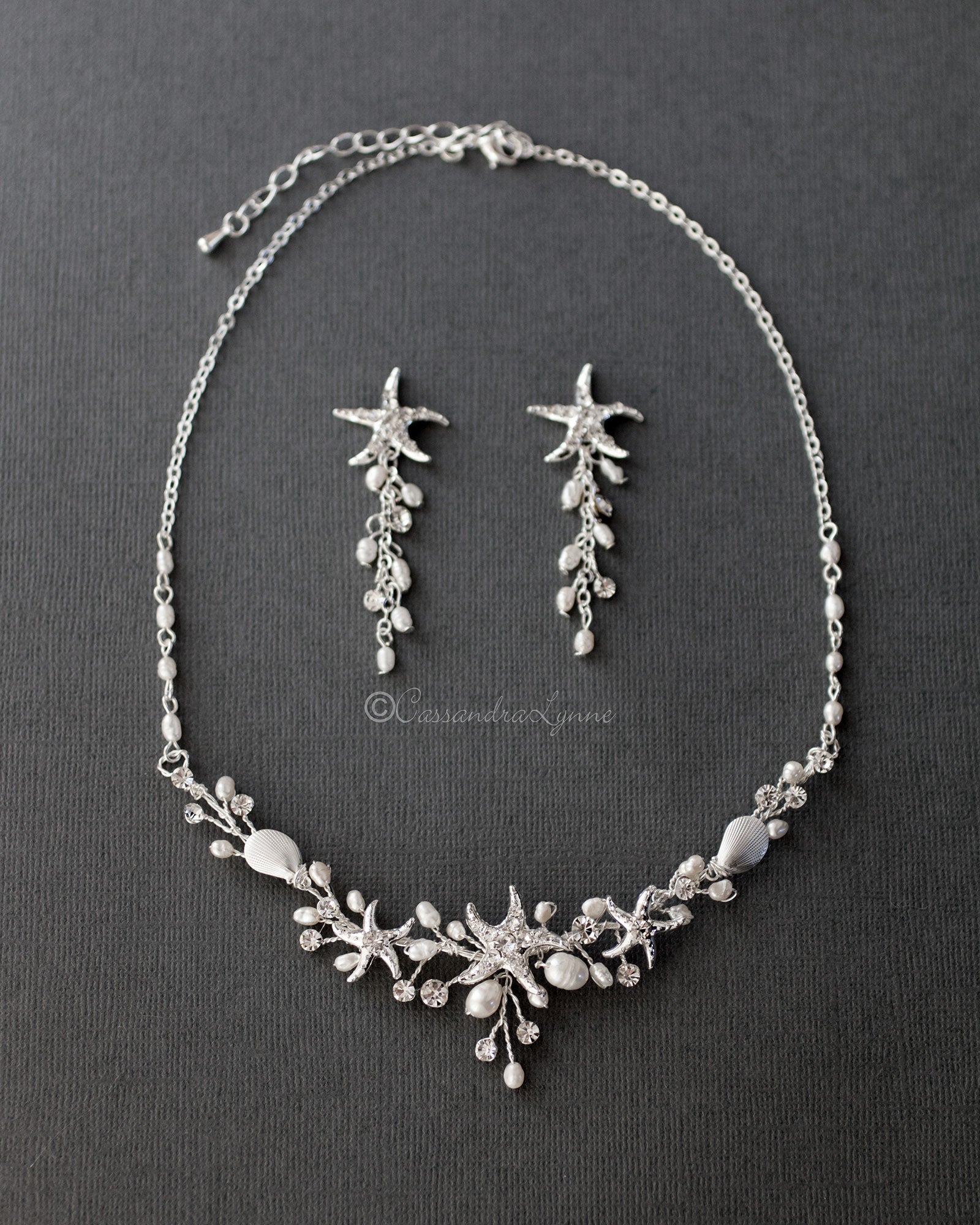 Starfish and Pearl Bridal Necklace Set - Necklace Set - Cassandra Lynne