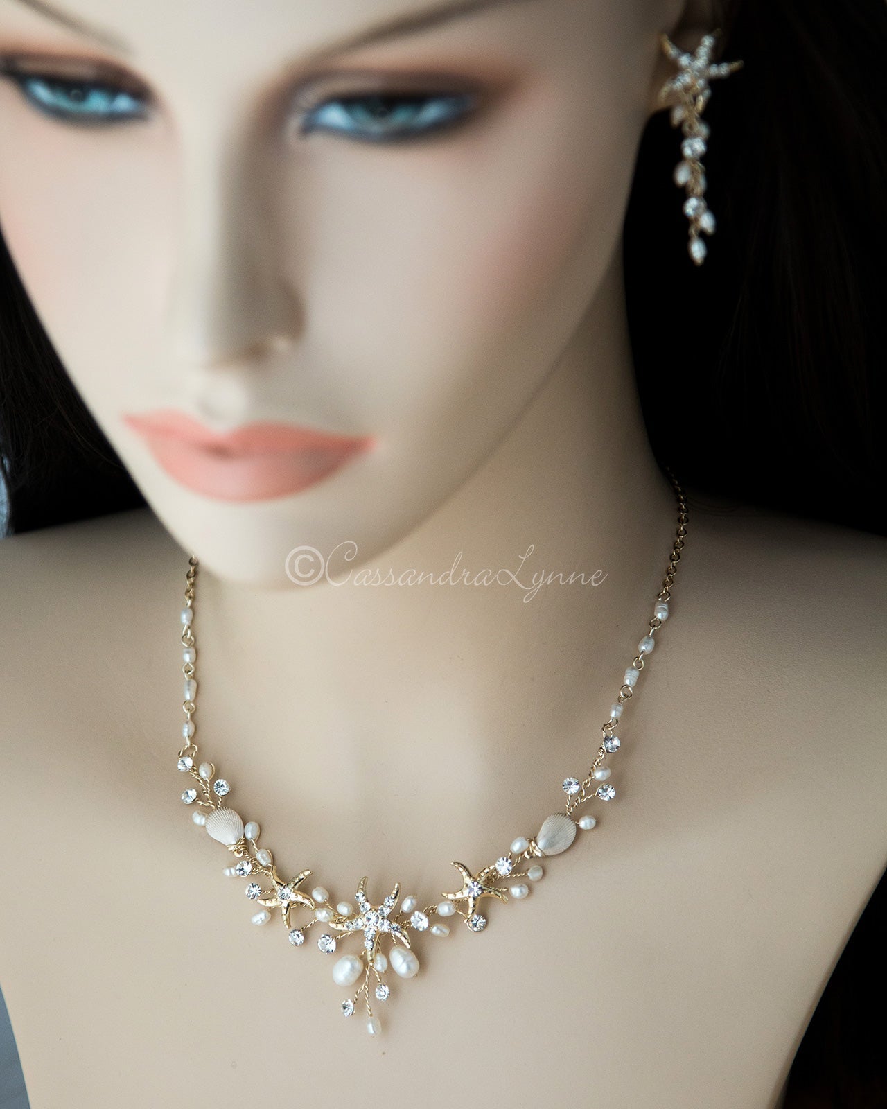Starfish and Pearl Bridal Necklace Set - Necklace Set - Cassandra Lynne