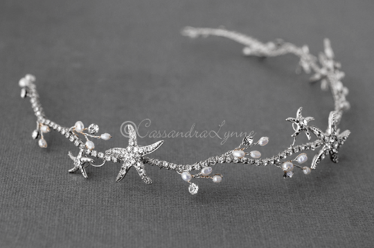 Starfish and Pearl Wedding Headpiece Headband - Headband - Cassandra Lynne