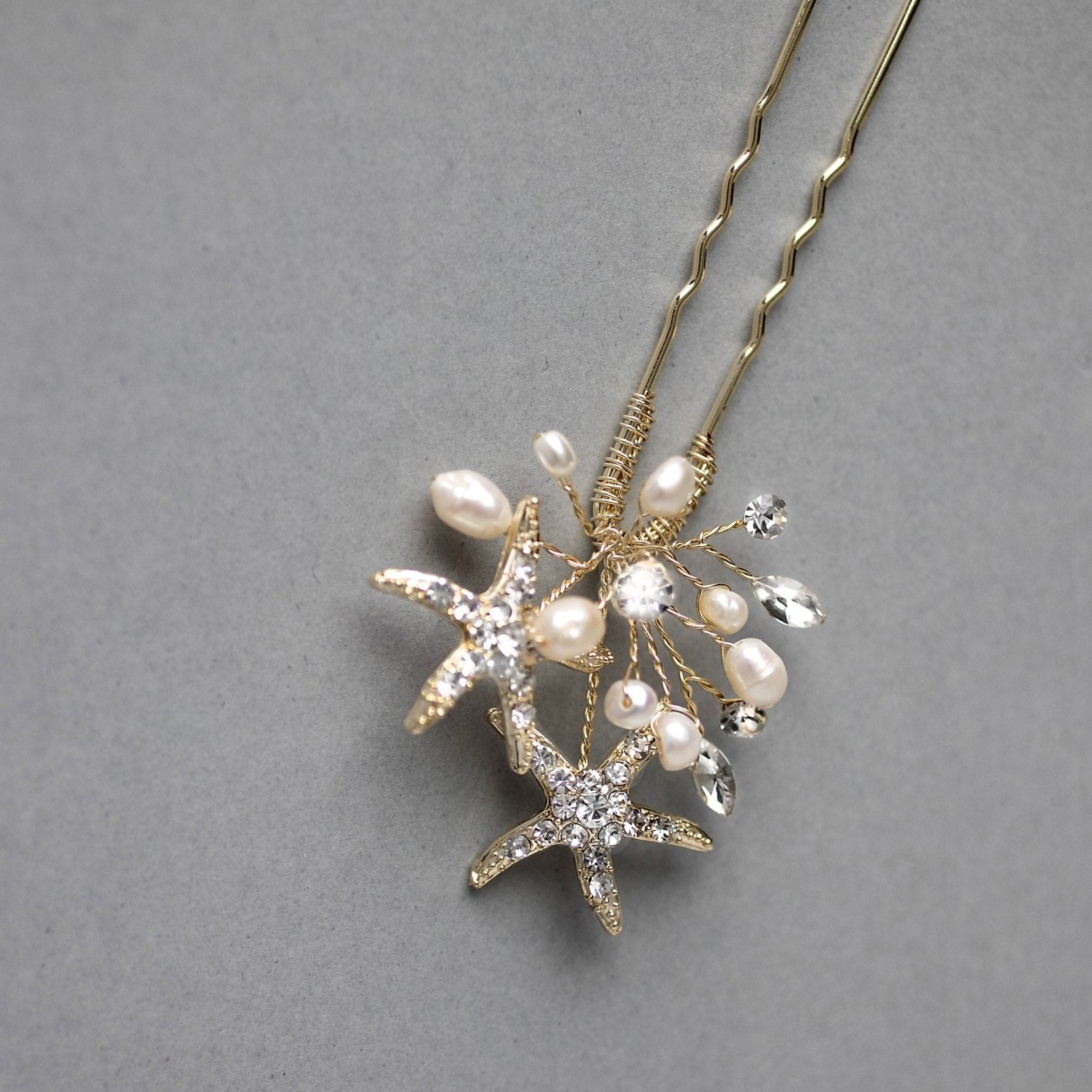 Starfish Hair Pin with Pearls in Light Gold - Hair Pins - Cassandra Lynne