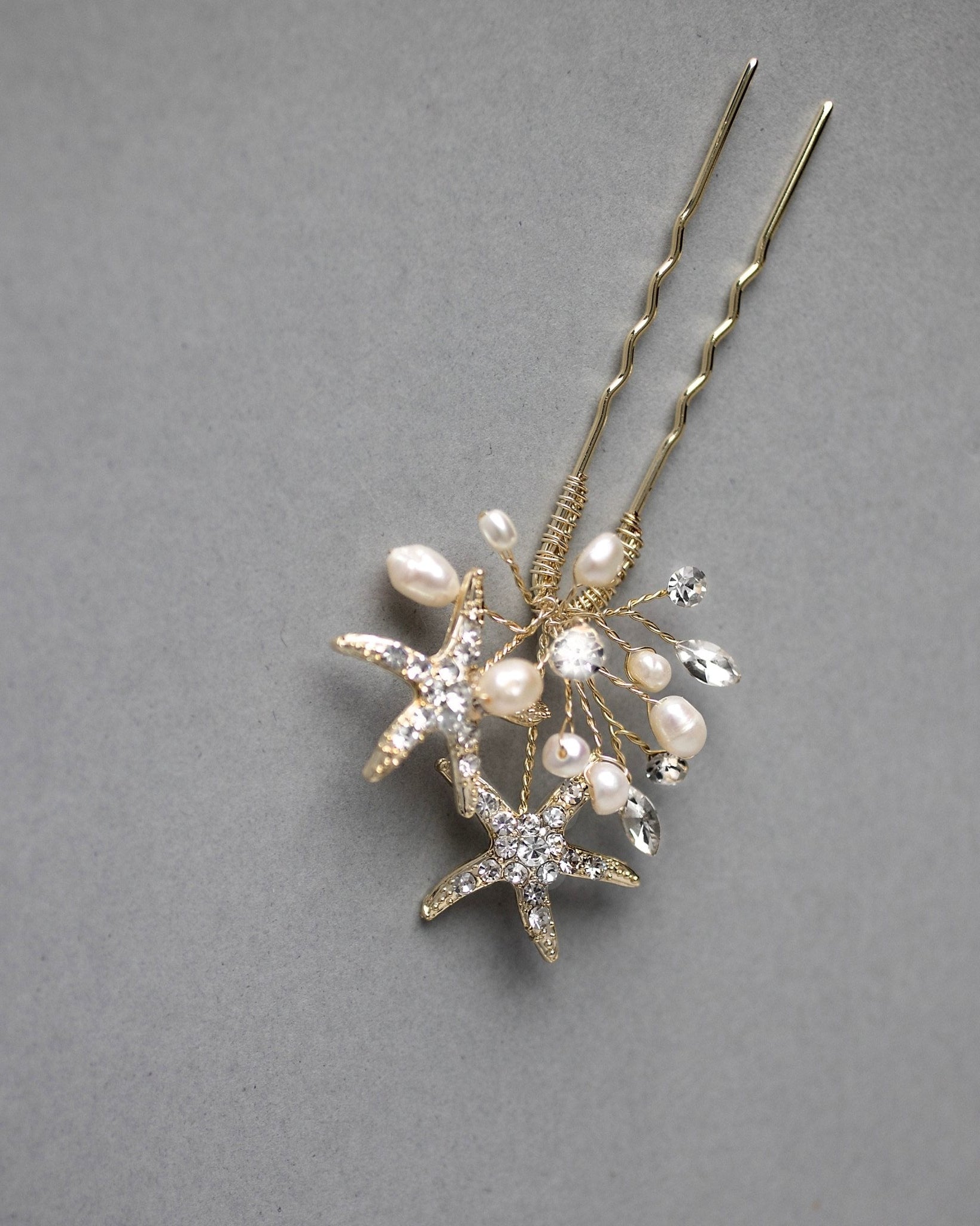 Starfish Hair Pin with Pearls in Light Gold - Hair Pins - Cassandra Lynne