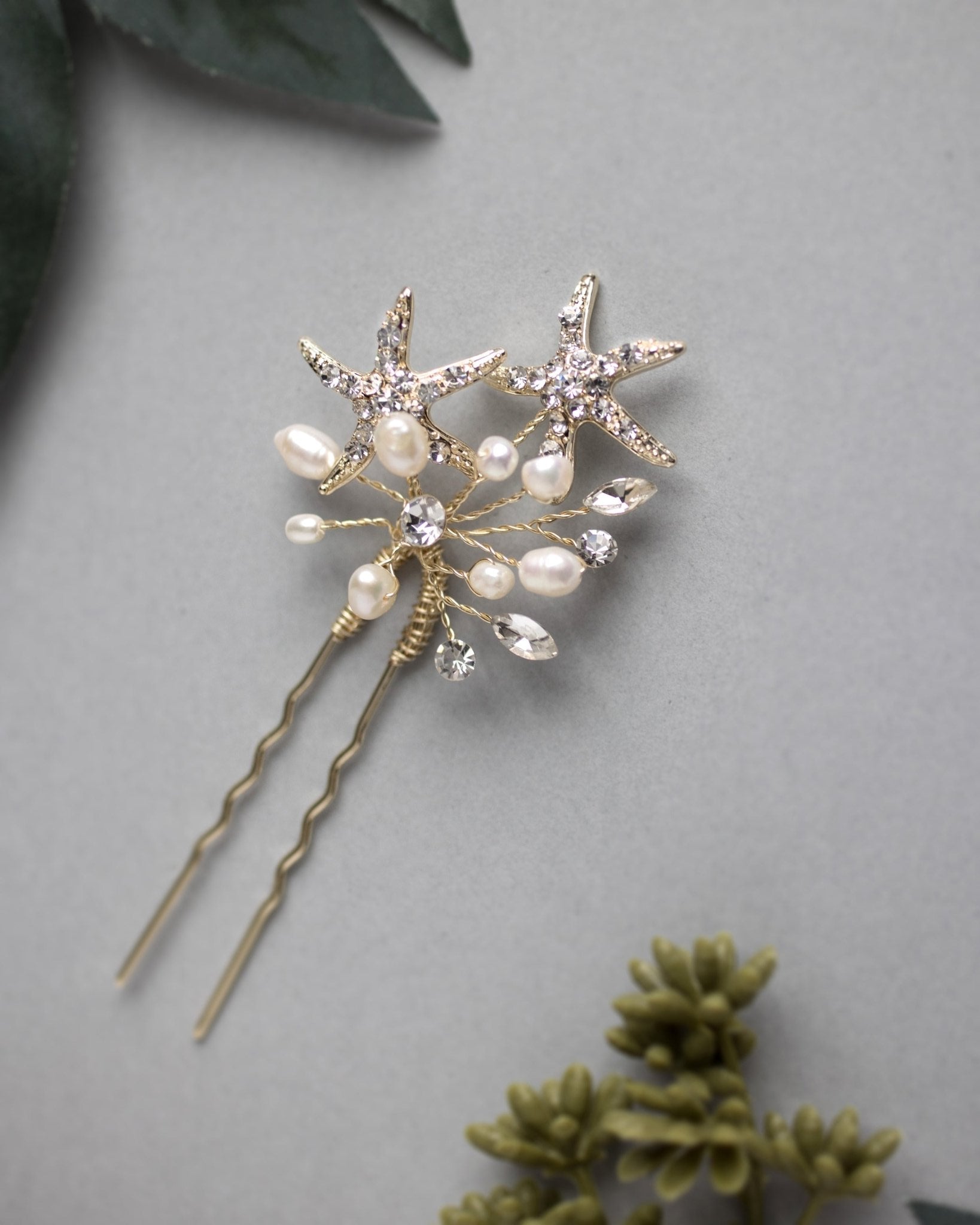 Starfish Hair Pin with Pearls in Light Gold - Hair Pins - Cassandra Lynne