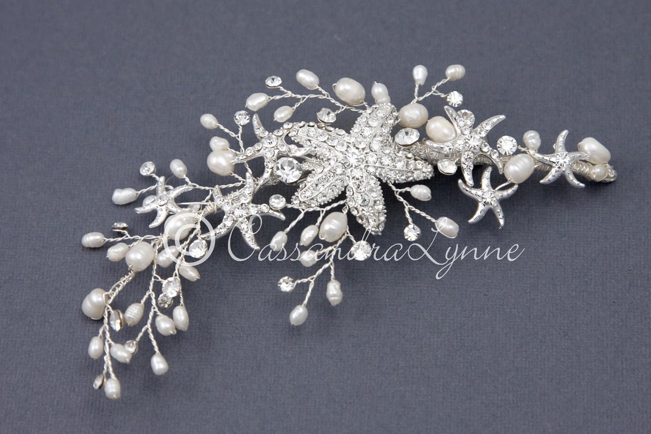 Starfish Wedding Hair Clip with Rhinestones and Pearls - Cassandra Lynne