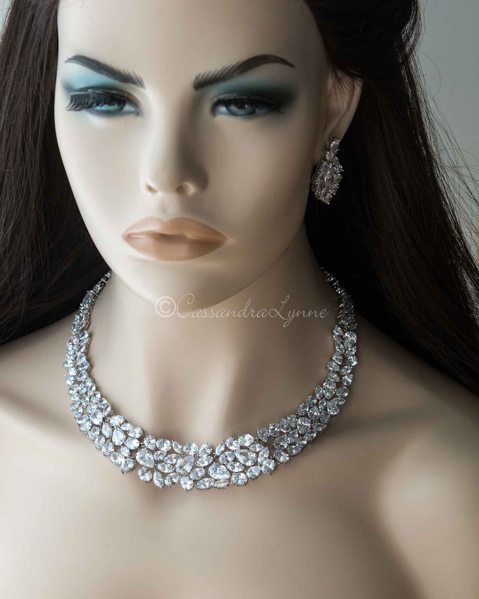 Statement Bridal Necklace of Multi Shape CZ - Cassandra Lynne