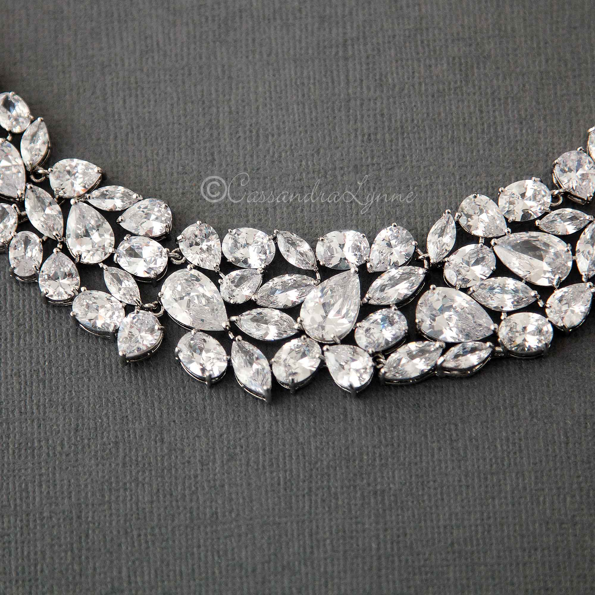 Statement Bridal Necklace of Multi Shape CZ - Cassandra Lynne