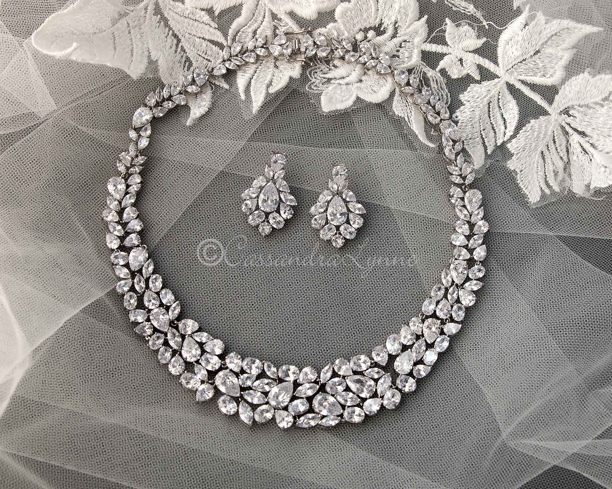 Statement Bridal Necklace of Multi Shape CZ - Cassandra Lynne