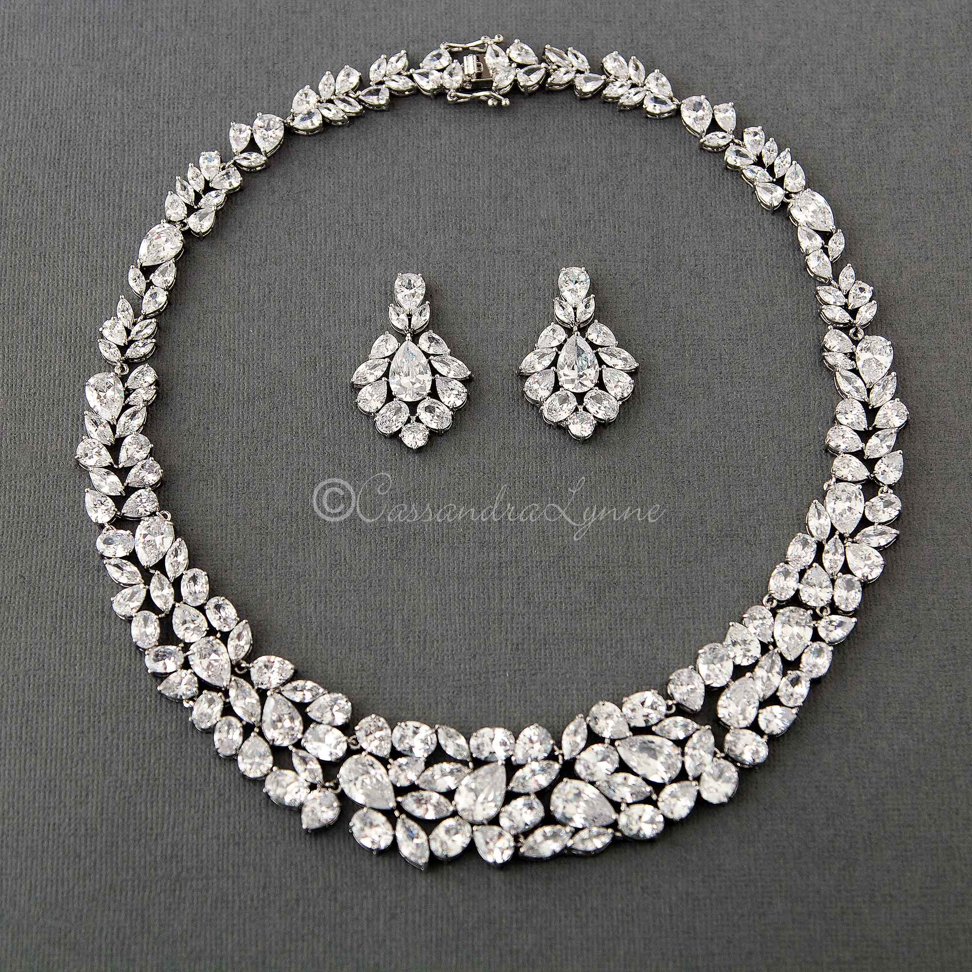 Statement Bridal Necklace of Multi Shape CZ - Cassandra Lynne