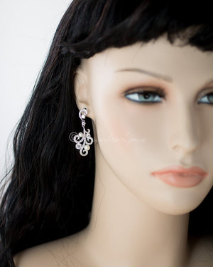 Sterling Silver Pearl CZ Earrings with a Swirl Design - Cassandra Lynne