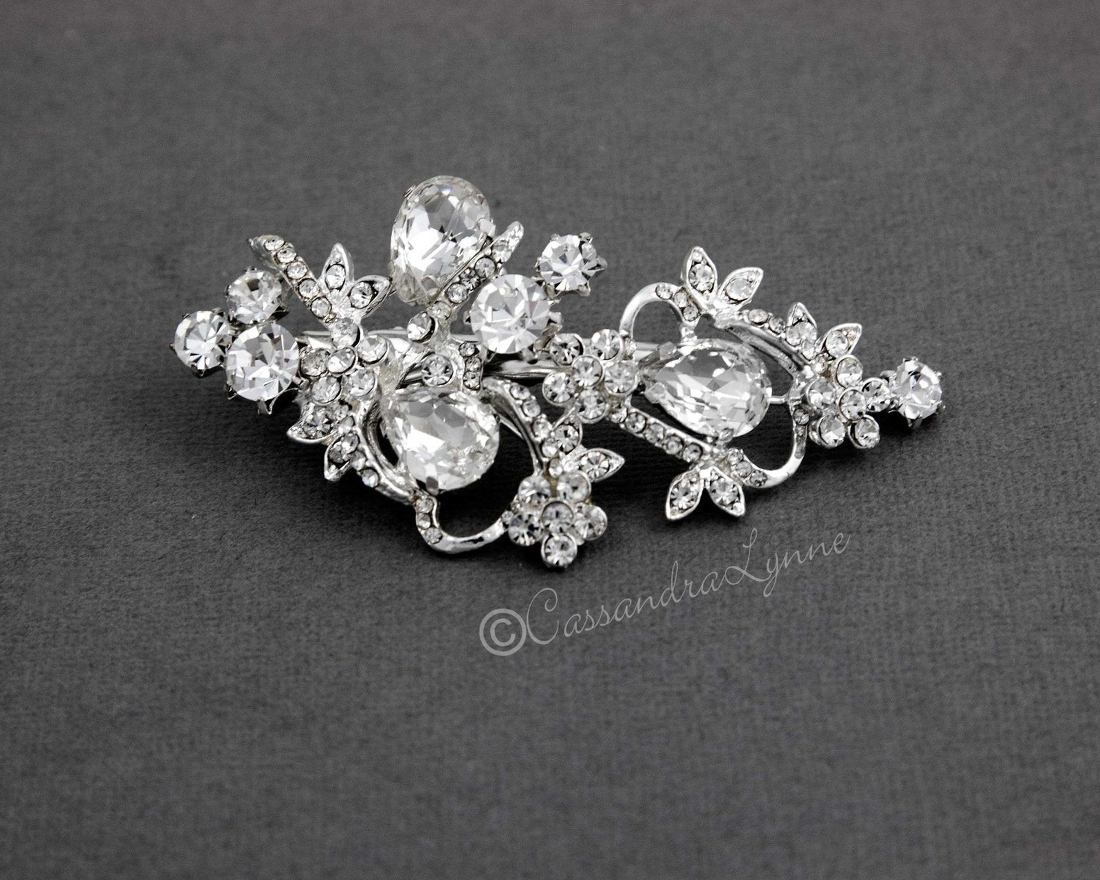 Teardrop Bridal Hair Clip in Silver or Rose Gold - Hair Clips - Cassandra Lynne