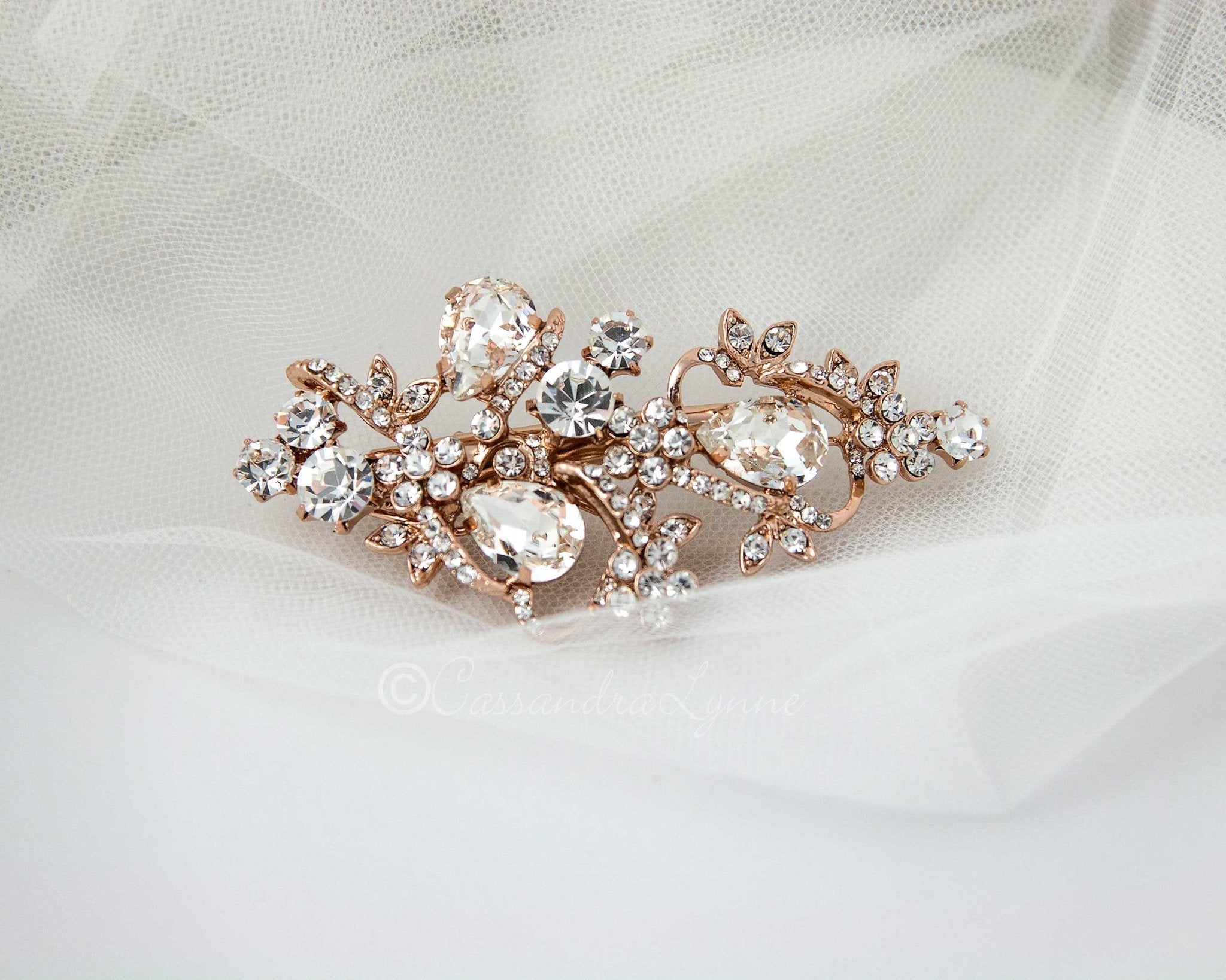 Teardrop Bridal Hair Clip in Silver or Rose Gold - Hair Clips - Cassandra Lynne