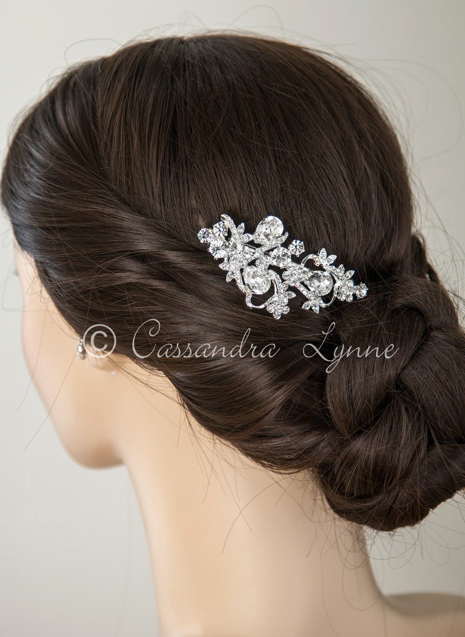 Teardrop Bridal Hair Clip in Silver or Rose Gold - Hair Clips - Cassandra Lynne