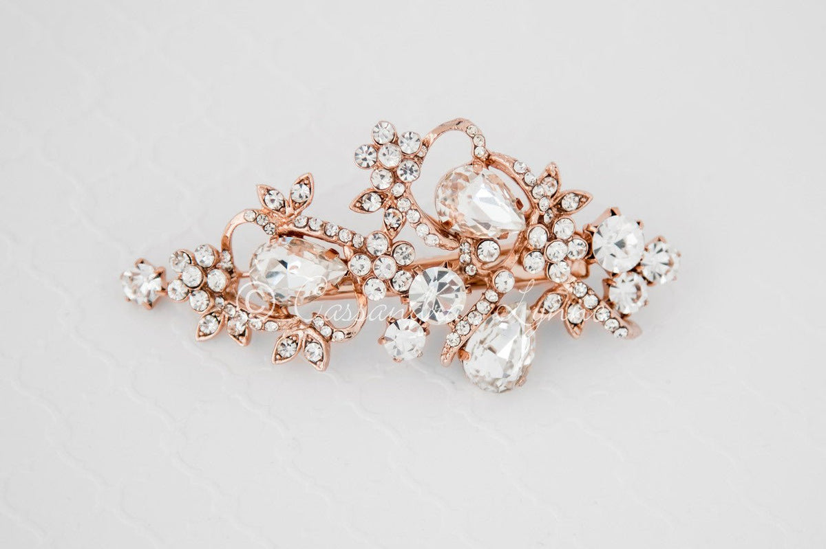 Teardrop Bridal Hair Clip in Silver or Rose Gold - Cassandra Lynne