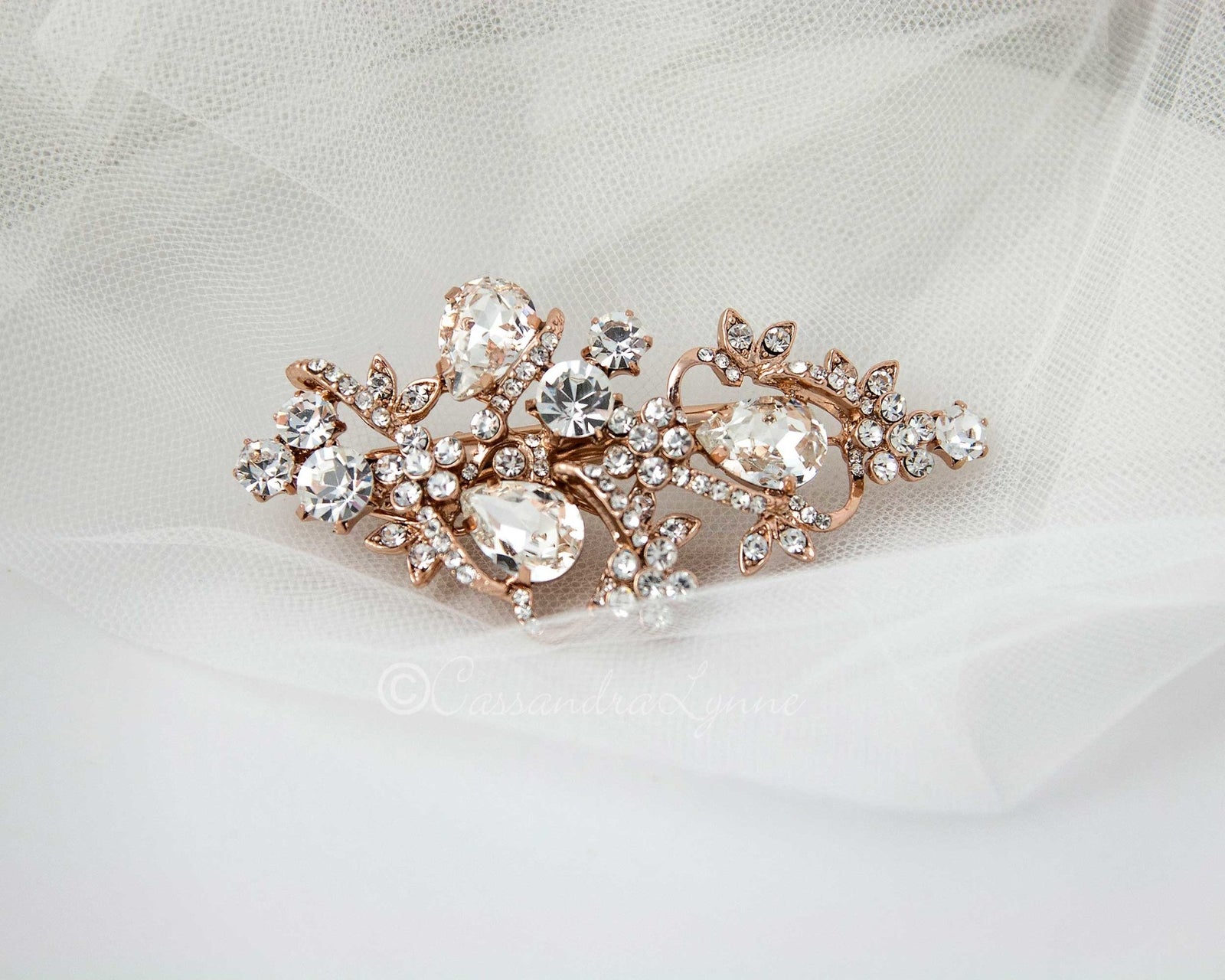 Teardrop Bridal Hair Clip in Silver or Rose Gold - Cassandra Lynne