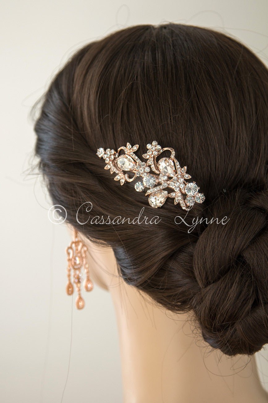 Teardrop Bridal Hair Clip in Silver or Rose Gold - Cassandra Lynne