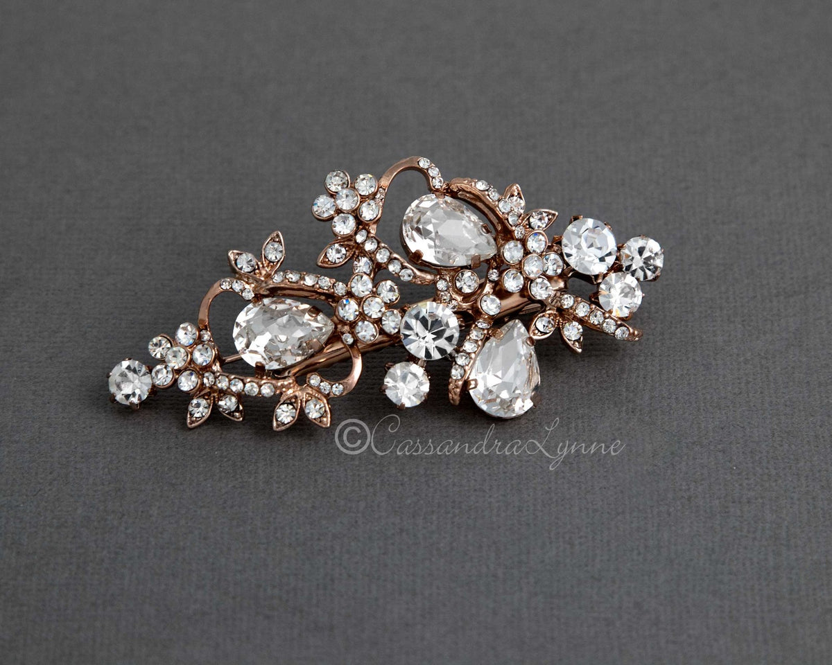Teardrop Bridal Hair Clip in Silver or Rose Gold - Cassandra Lynne