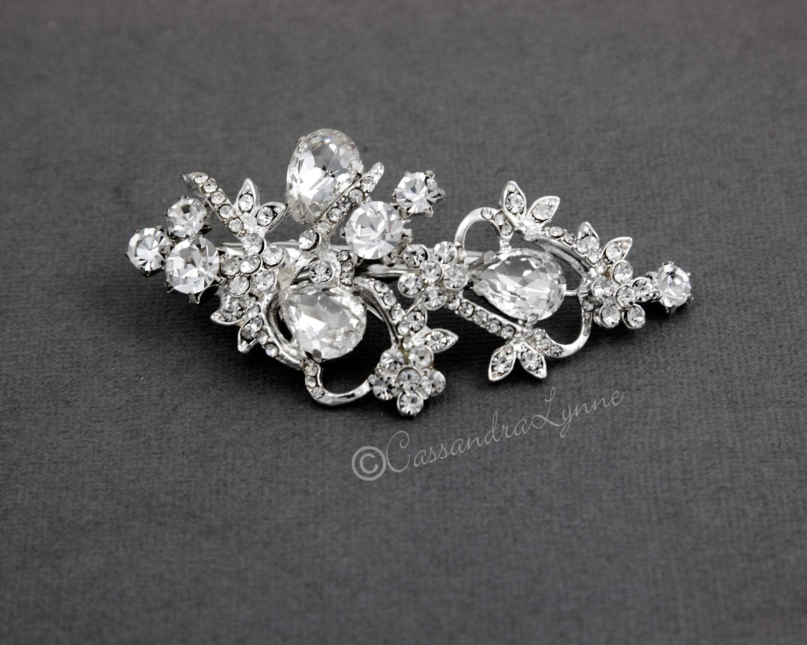 Teardrop Bridal Hair Clip in Silver or Rose Gold - Cassandra Lynne
