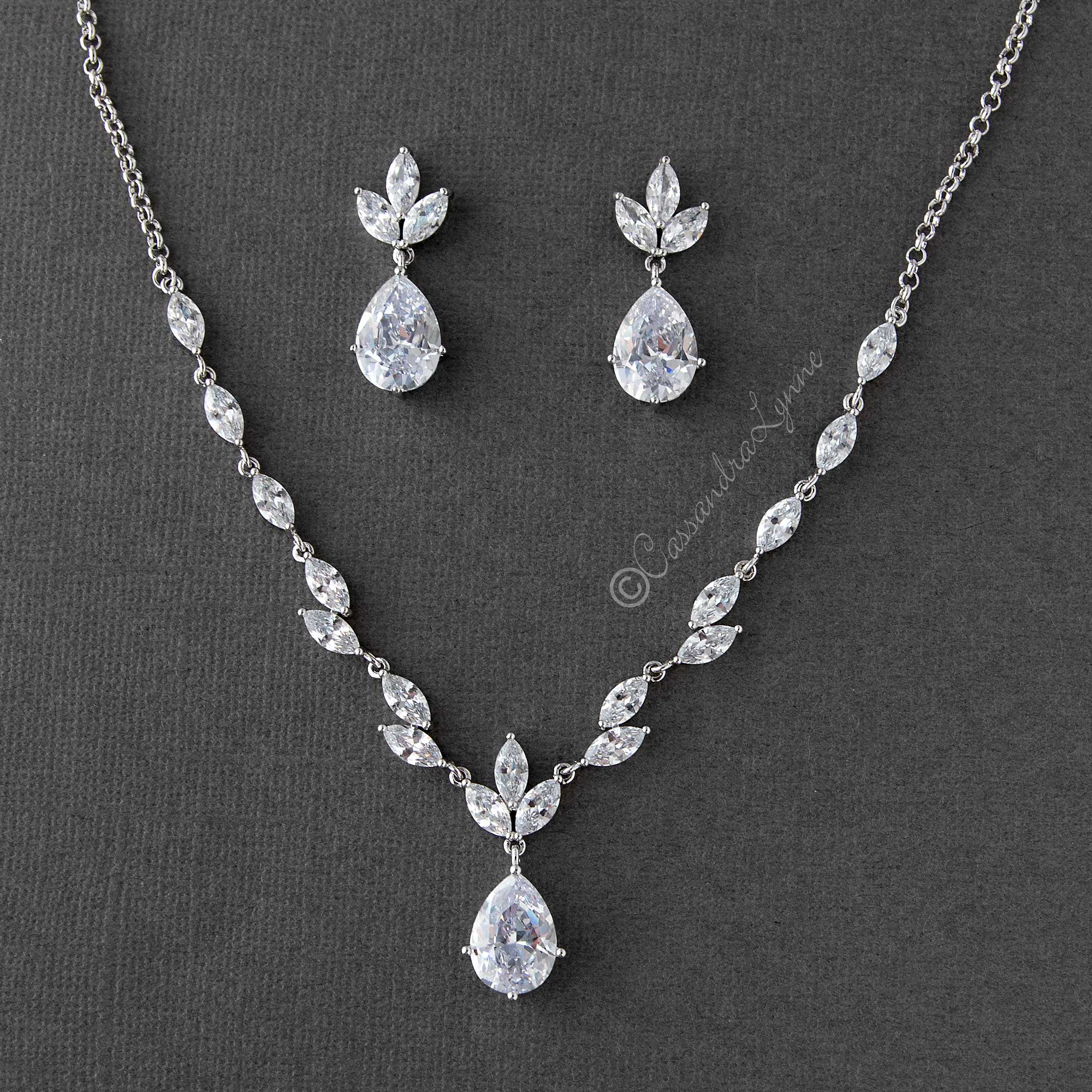 Teardrop CZ Bridal Necklace Jewelry Set - Cassandra Lynne