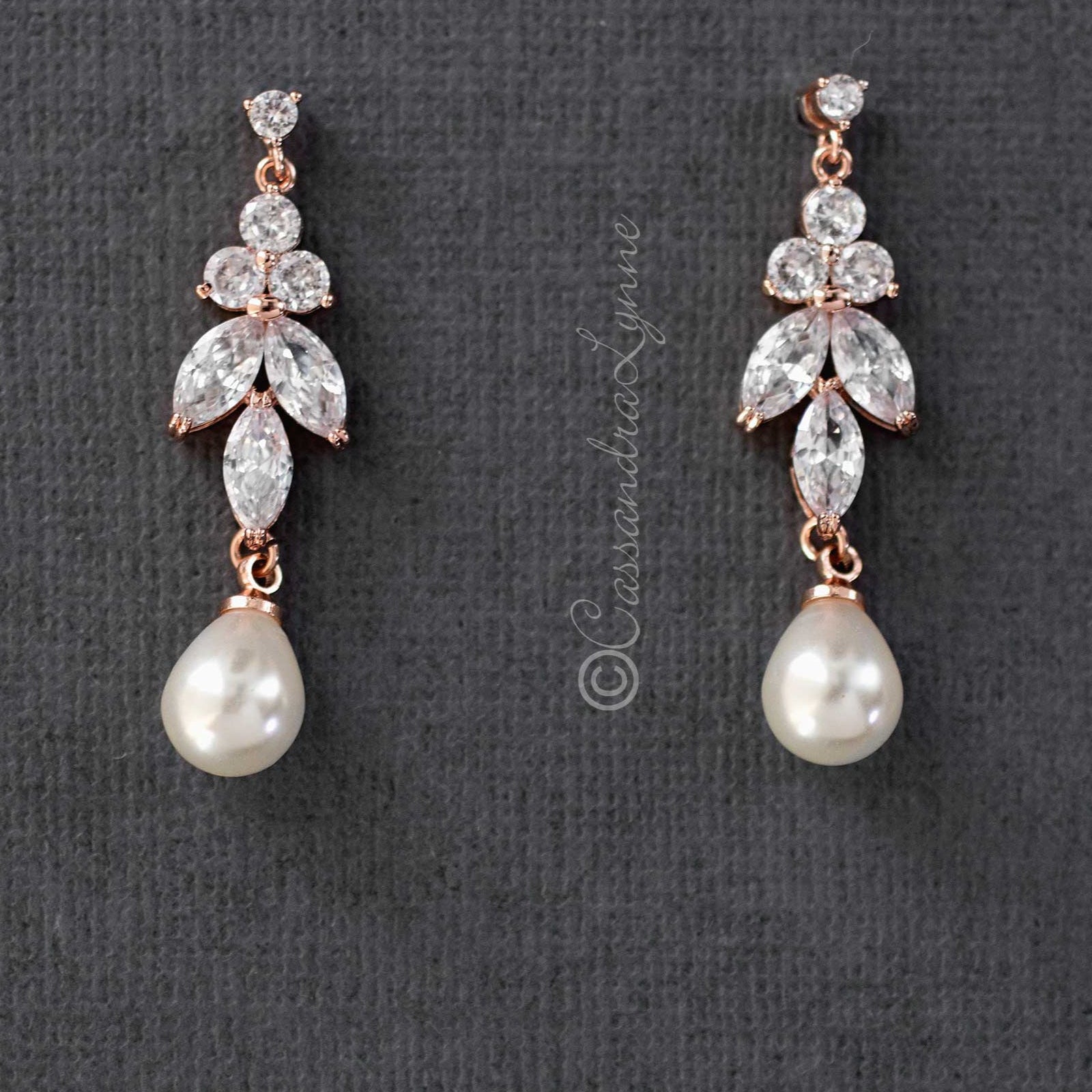 Teardrop Pearl CZ Earrings - Earrings - Cassandra Lynne