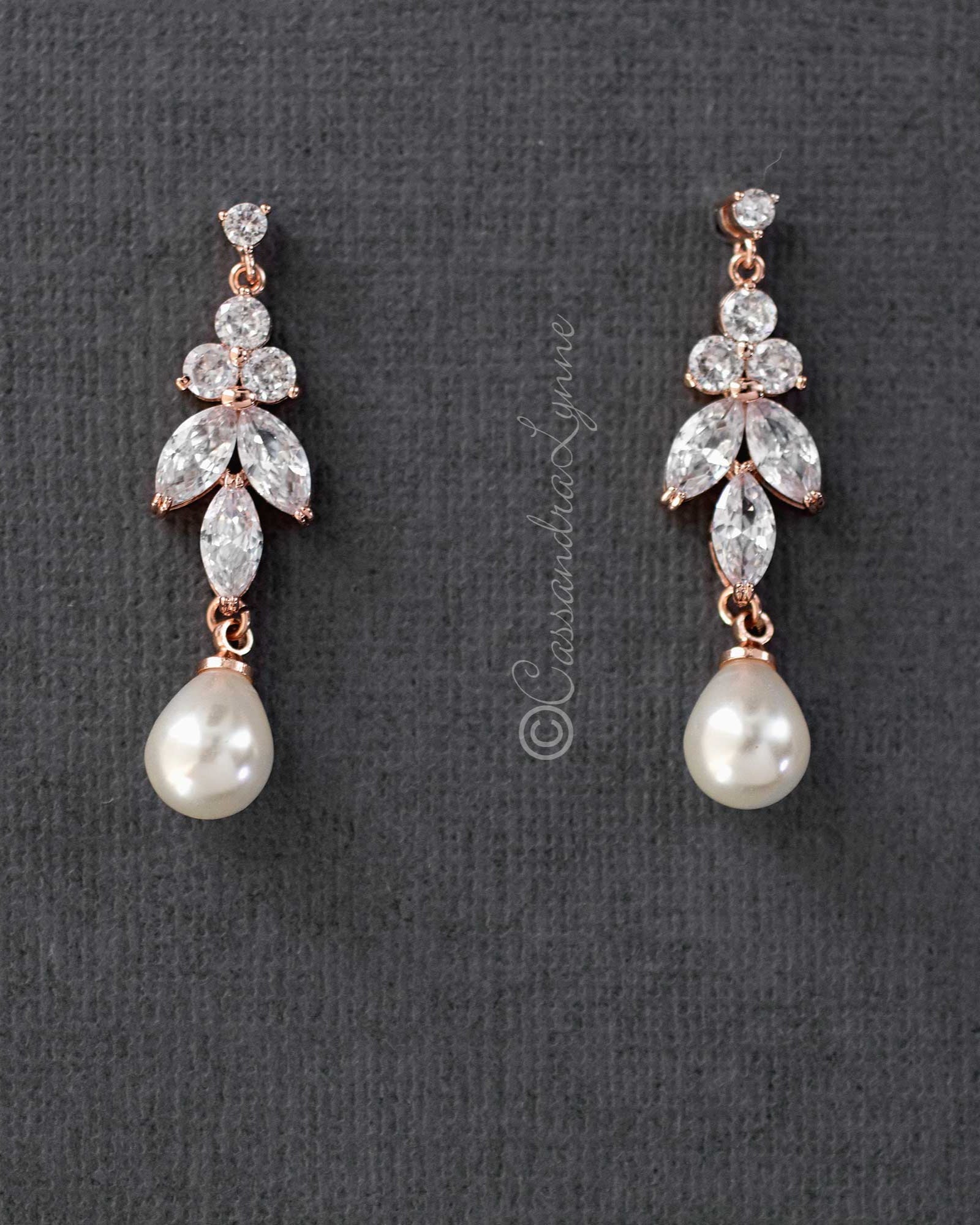Teardrop Pearl CZ Earrings - Earrings - Cassandra Lynne