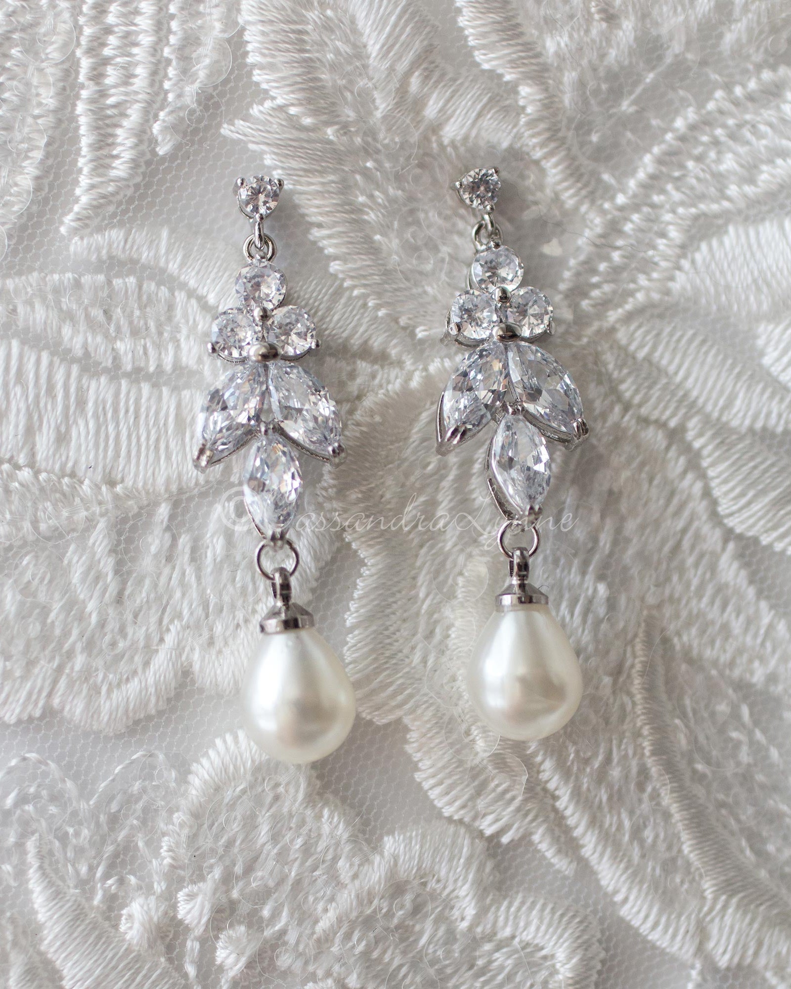 Teardrop Pearl CZ Earrings - Earrings - Cassandra Lynne