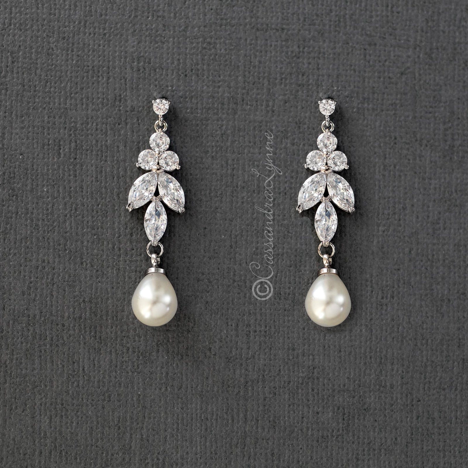 Teardrop Pearl CZ Earrings - Cassandra Lynne